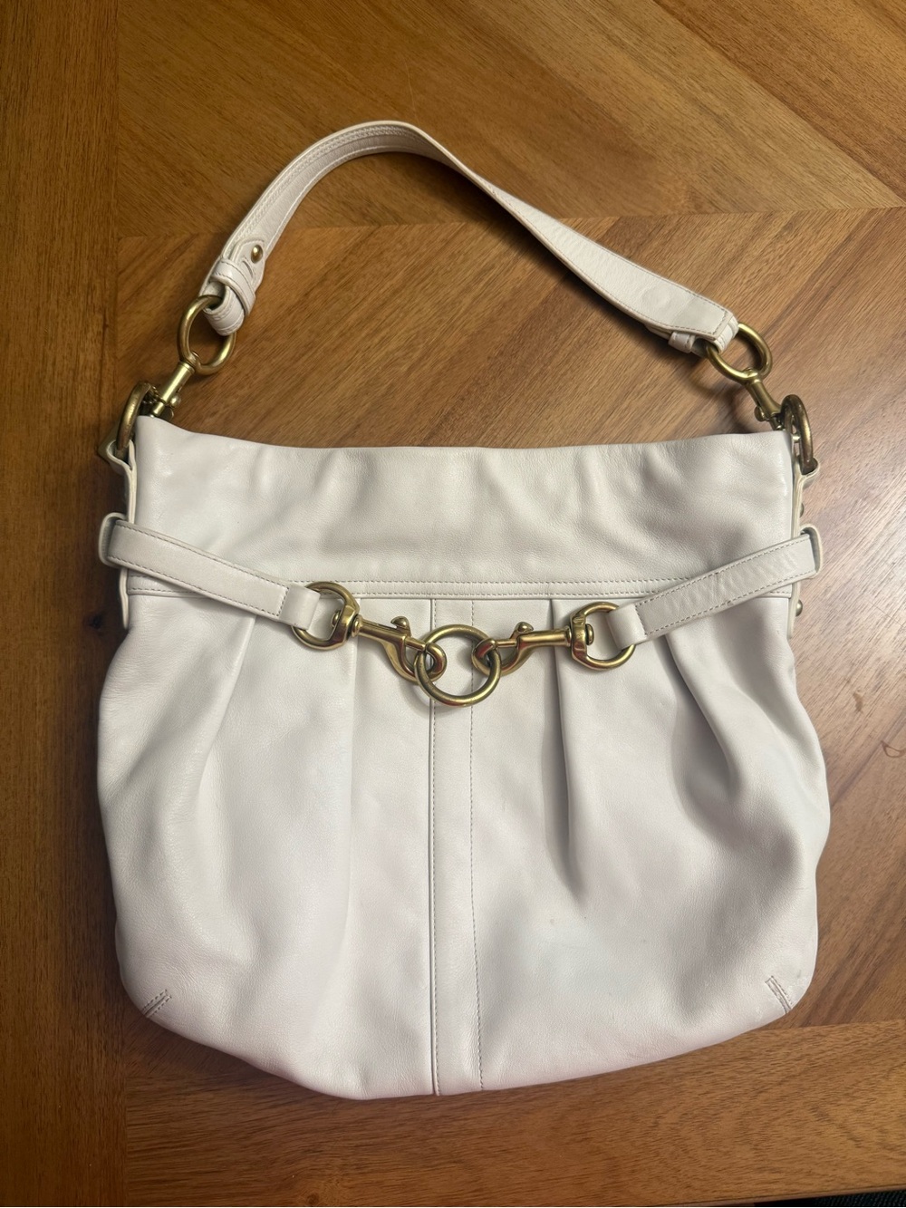 Vintage Coach 8B15 Ivory Leather Pleated Hobo Bag Y2K